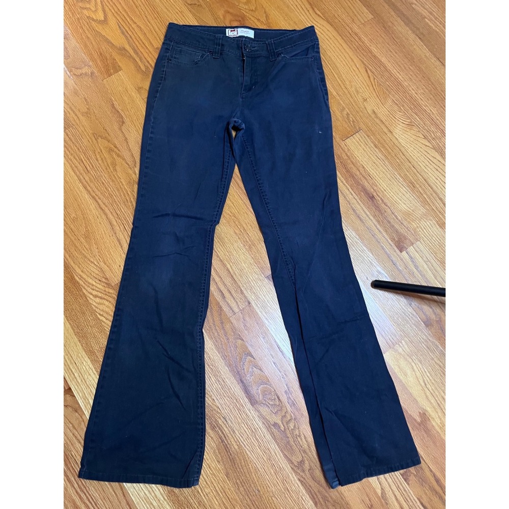 LEI Sophia Hipster Flare Jeans Womens 9 Long Black Low Rise Dark Wash Denim